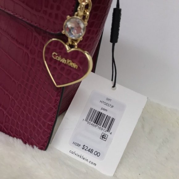 CK Calvin Klein Red Maroon Purse Satchel Pom NEW - Picture 3 of 7